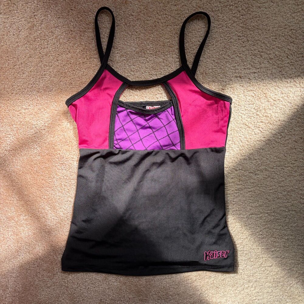 Kaiser Y2K goth vampire colorblock cutout tank top pink purple black